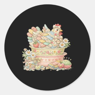 Patchwork Vintage Hen, Quilted Chicken Pyrex _1 Classic Round Sticker
