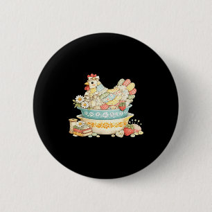 Patchwork vintage hen quilted chicken pyrex 6 cm round badge
