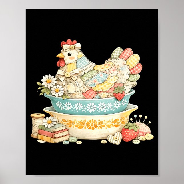 Patchwork vintage hen quilted chicken pyrex  poster (Front)