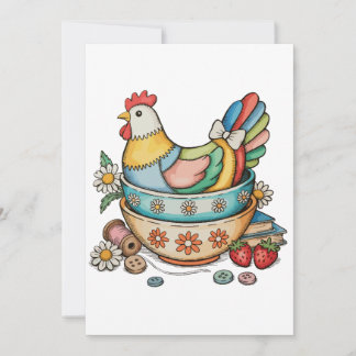 Patchwork Vintage Hen Quilted Chicken Thrifty Invitation