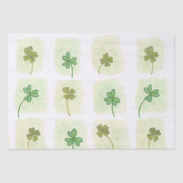 Patchwork Watercolor Shamrock Pattern Tissue Paper (Front)
