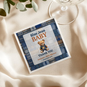 Patchwork Western Denim Bear Blue Jean Baby Shower Napkin