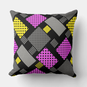 Patchwork with polka dots and stripes purple yello cushion