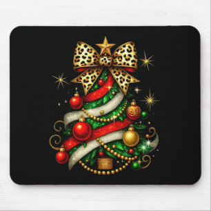 Patchwork Xmas Merry Christmas Tree Coquette Leopa Mouse Pad
