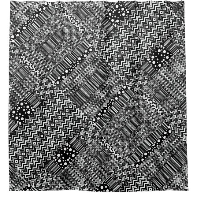 Patchwork ZigZag Dotted Stripe Shower Curtain (Front)