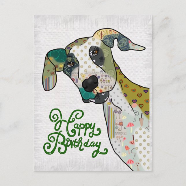Patchworkhund, Geburtstag Postcard (Front)