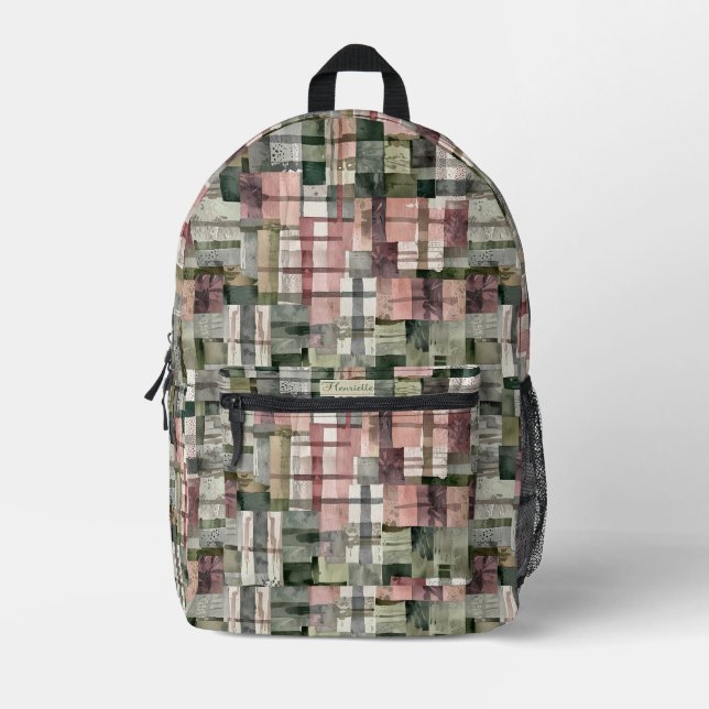 Patchy Mauve, Taupe, Sage  Printed Backpack (Front)
