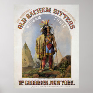 PATENT MEDICINE OLD SACHEM BITTERS 1859 POSTER