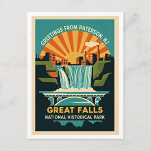 Paterson NJ Great Falls Historic District Retro  Postcard