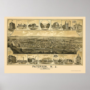 Paterson, NJ Panoramic Map - 1880 Poster