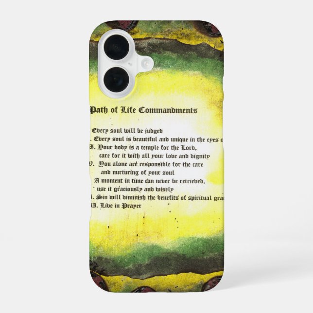 Path of Life Commandments iPhone 16 Case (Back)