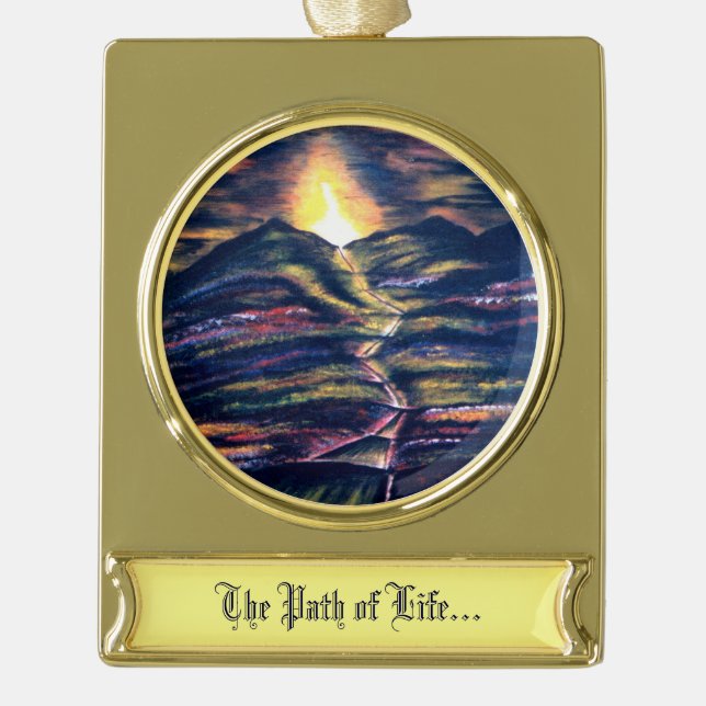 Path of Life Gold Plated Banner Ornament (Front)