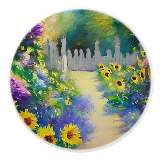 Path through the Sunflower Garden Ceramic Knob (Front)