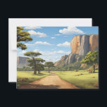 Path Through Zimbabwe Postcard<br><div class="desc">Path Through Zimbabwe: A Journey Beneath the Granite Hills 📝 Description A scenic digital illustration inspired by the breathtaking landscapes of Zimbabwe. Featuring a red dirt road winding through a lush savanna dotted with flat-topped acacia trees and towering granite hills, the image captures the serene and majestic beauty of southern...</div>
