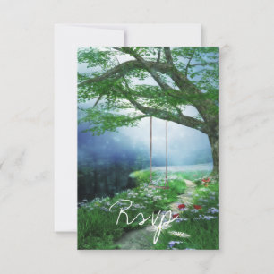 PATH TO FOREVER WOODLAND STREAM WEDDING RSVP CARD