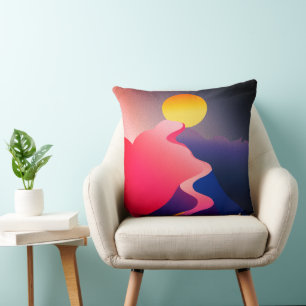 Path to the Sun – Vibrant Abstract Mountain Cushion