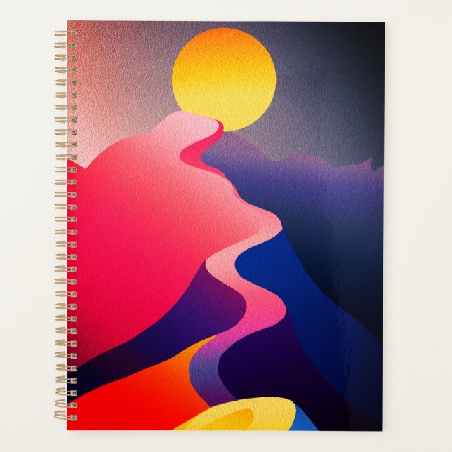 Path to the Sun – Vibrant Abstract Mountain Planner (Front)