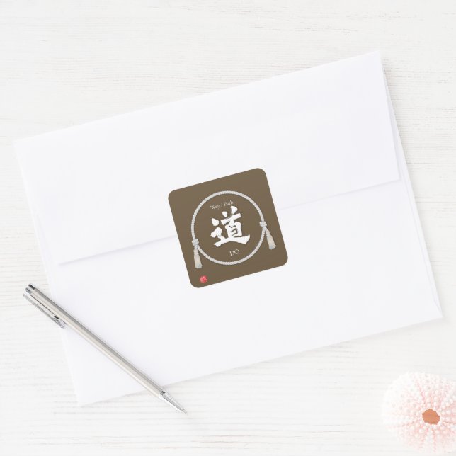 Path & Way – 道 (Japanese Kanji) with kumihimo Square Sticker (Envelope)