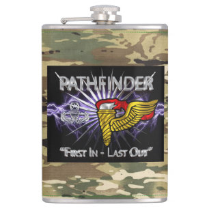 Pathfinder Badge-“First In Last Out” Camo Hip Flask