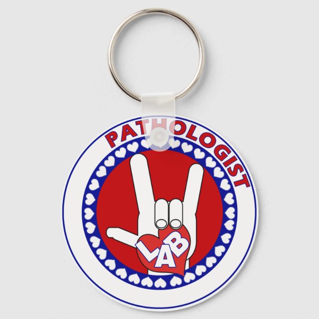 PATHOLOGIST LOGO ROUND ASL I LOVE LAB KEY RING (Front)
