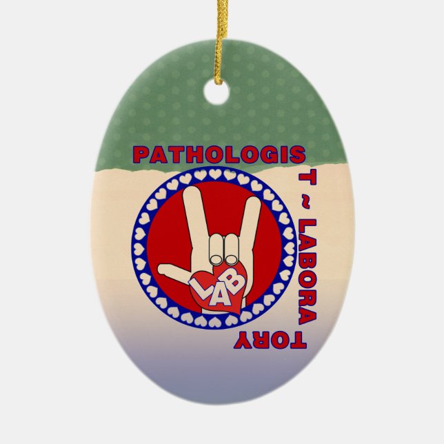 PATHOLOGIST SQUARE ASL LOVE LOGO CERAMIC ORNAMENT (Front)