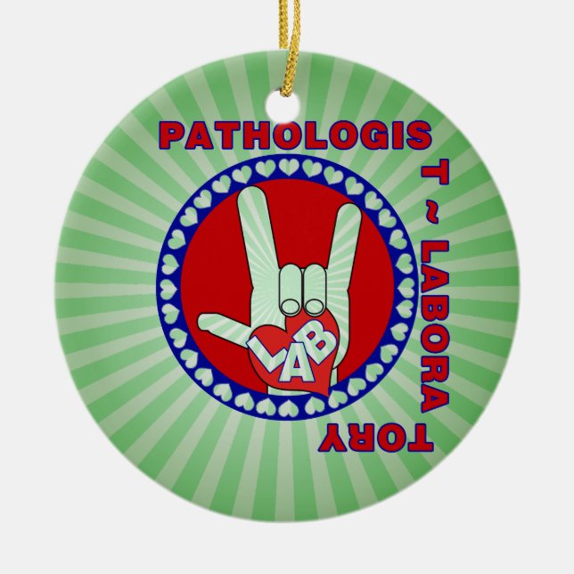 PATHOLOGIST SQUARE ASL LOVE LOGO CERAMIC TREE DECORATION (Front)
