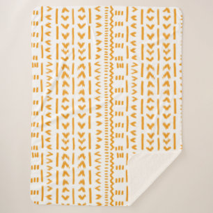 Paths Of Sun Mudcloth African Pattern In White Sherpa Blanket