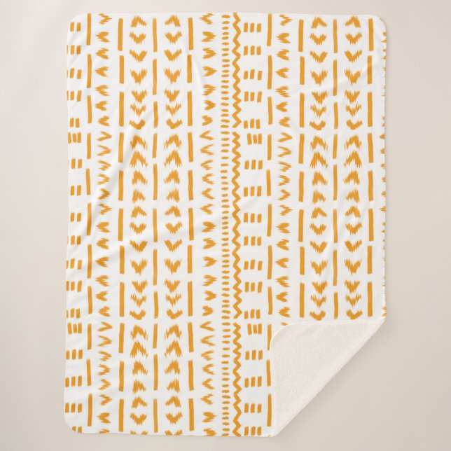 Paths Of Sun Mudcloth African Pattern In White Sherpa Blanket (Front)