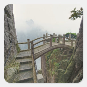 Pathway and small bridge, Yellow Mountain, 2 Square Sticker