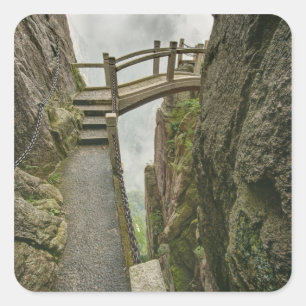 Pathway and small bridge, Yellow Mountain, Square Sticker