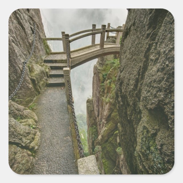 Pathway and small bridge, Yellow Mountain, Square Sticker (Front)