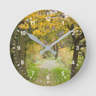 Pathway in Autumn Round Clock