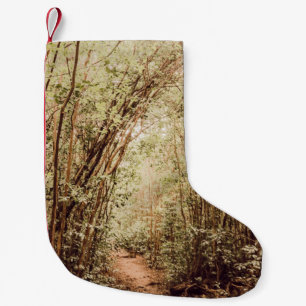PATHWAY SURROUNDED WITH TALL AND GREEN TREES SMALL CHRISTMAS STOCKING