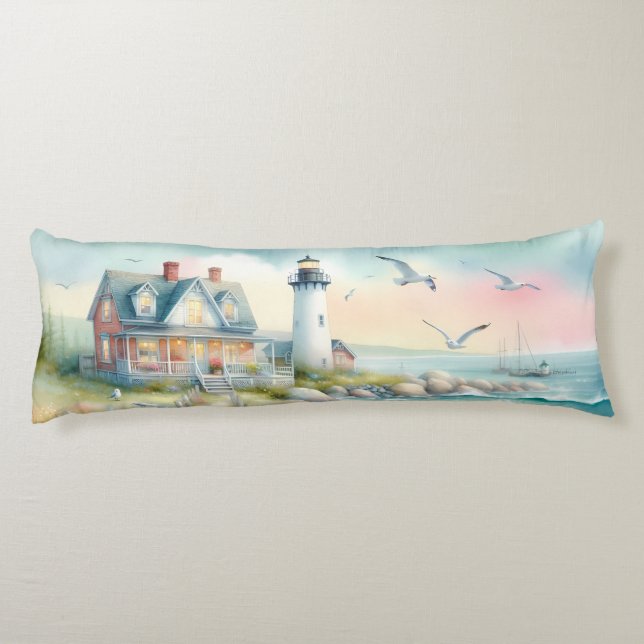 Pathway to the Lighthouse Coastal Cottage Body Cushion (Back)