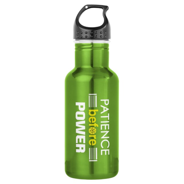 "Patience Before Power" Pickleball Water Bottle (Front)