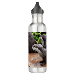 **"Patience by the Water: Two Little Grey Otters  710 Ml Water Bottle