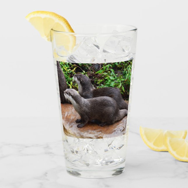 **"Patience by the Water: Two Little Grey Otters  Glass (Front Ice)