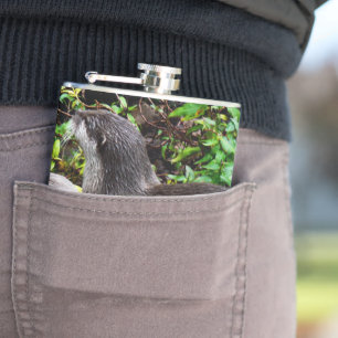 **"Patience by the Water: Two Little Grey Otters  Hip Flask