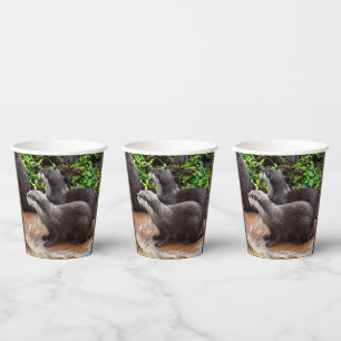 **"Patience by the Water: Two Little Grey Otters Paper Cups