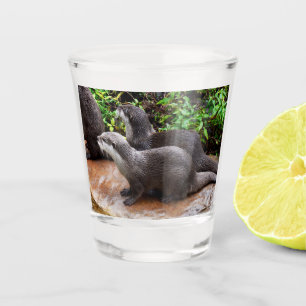 **"Patience by the Water: Two Little Grey Otters  Shot Glass