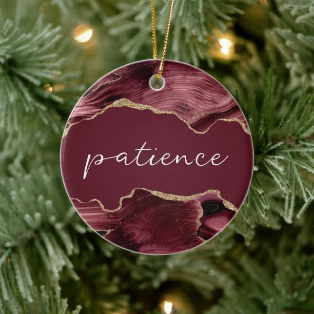 Patience Inspirational Word Burgundy Red Agate Ceramic Ornament (Tree)