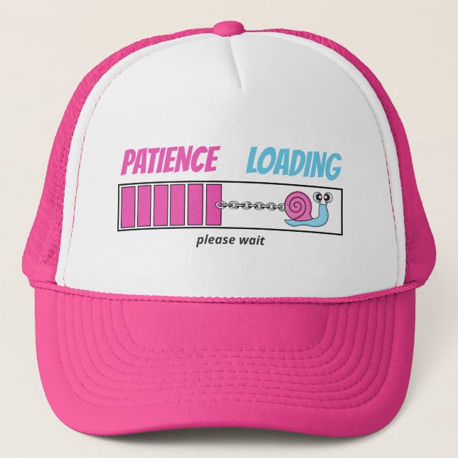 Patience Loading Cute Snail Customisable Birthday Trucker Hat (Front)