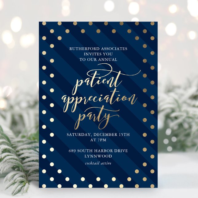 Patient Appreciation Foil Navy Holiday Party Invitation (Creator Uploaded)