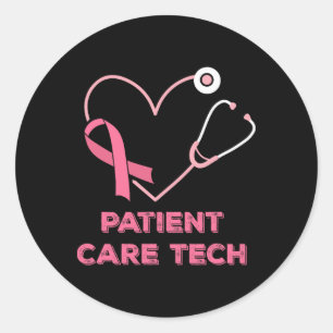 Patient Care Tech Pct Pink Heart Stethoscope Breas Classic Round Sticker