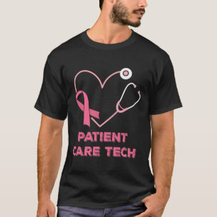 Patient Care Tech Pct Pink Heart Stethoscope Breas T-Shirt