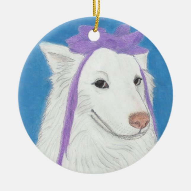 Patient Eskie, A Profound Hounds Ornament (Front)