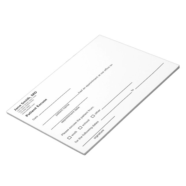 Patient Excuse Doctor Office Black White Template Notepad (Angled)