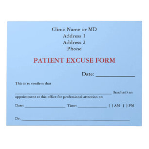 Patient Excuse Form Notepad (Blue)