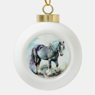 Patient Shire Horse Watercolour Ceramic Ball Christmas Ornament