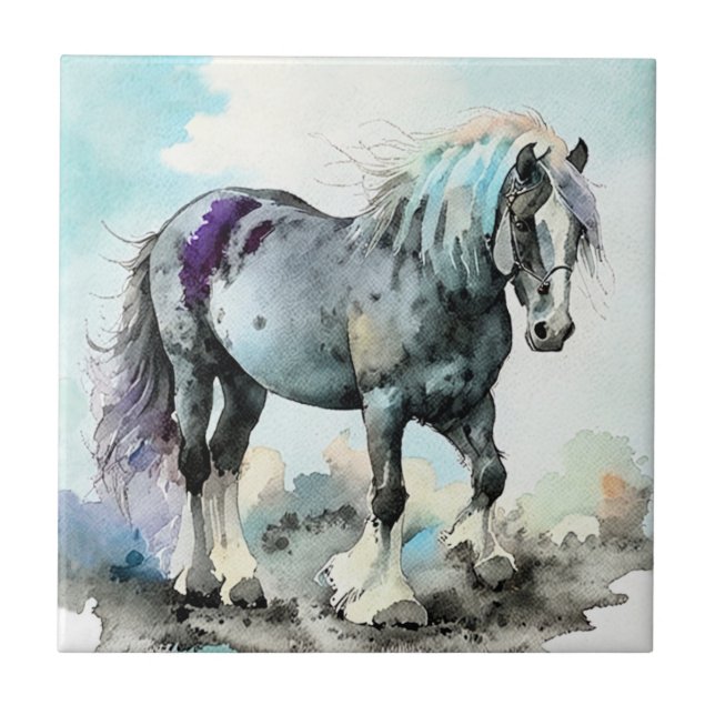 Patient Shire Horse Watercolour Ceramic Tile (Front)